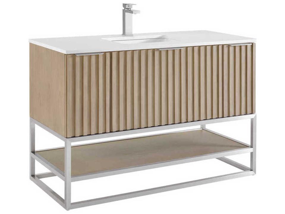 Terra 48-Inch Freestanding Single Sink Bathroom Vanity Set Walnut Brushed Nickel