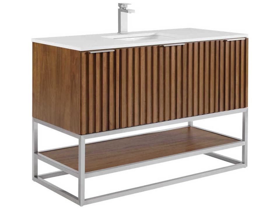 Terra 48-Inch Single Sink Bathroom Vanity Walnut with Brushed Nickel Hardware