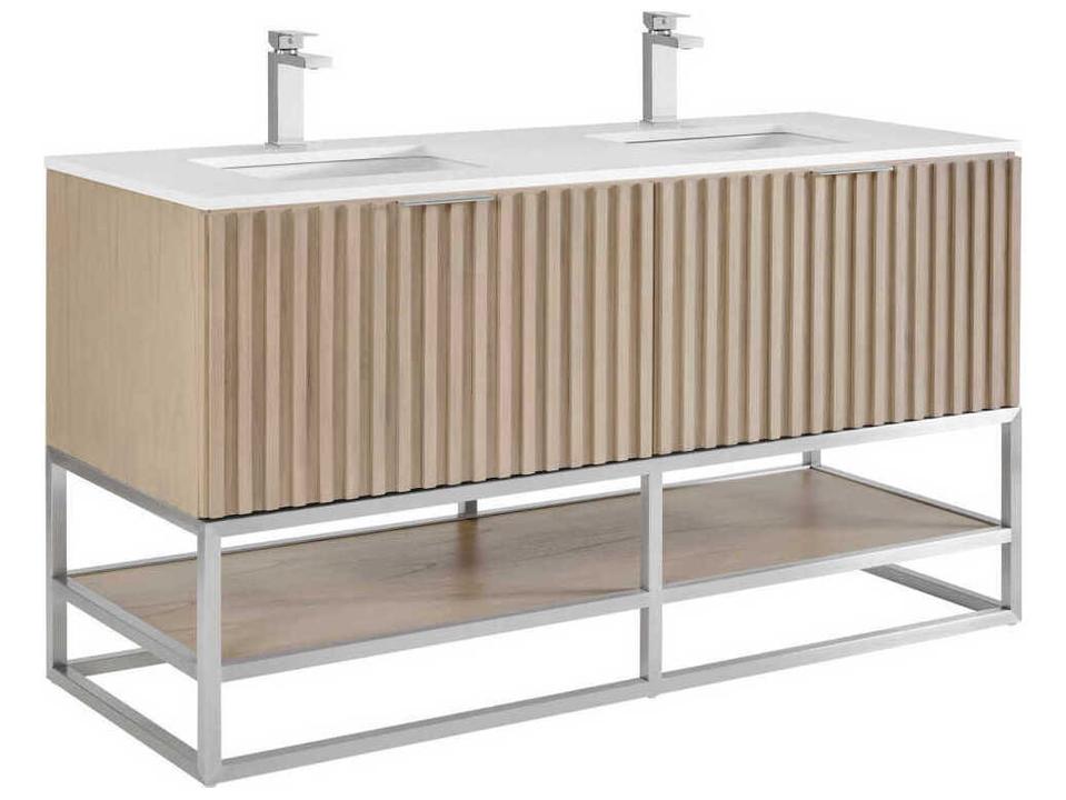Terra 60-Inch Free Standing Double Vanity Cabinet in Cashmere Grey with Brushed Nickel Hardware