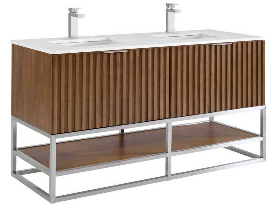 Terra 60-Inch Walnut Double Bathroom Vanity Cabinet