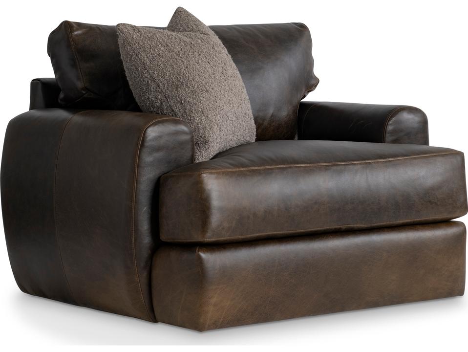 Cameron Leather Swivel Accent Chair with Oversized Roll Arms