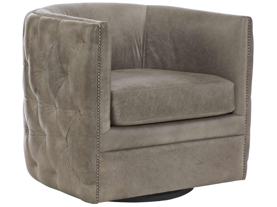 Palazzo Leather Swivel Accent Chair with Nailhead Trim