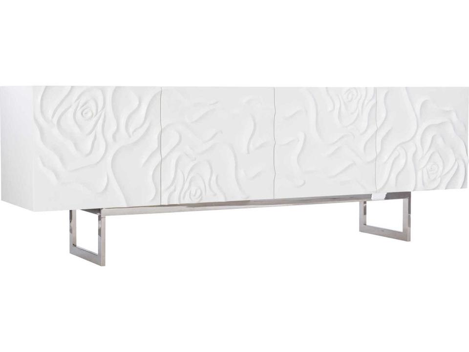 Penrose Entertainment Credenza White Plaster with Floral Design