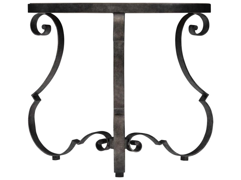Villa Toscana Round Side Table with Criollo Wood Top and Textured Carbone Steel Base