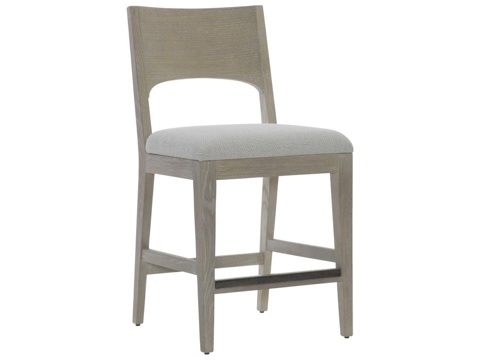 Solaria Upholstered Counter Stool in Dune Finish with Nickel Kickplate