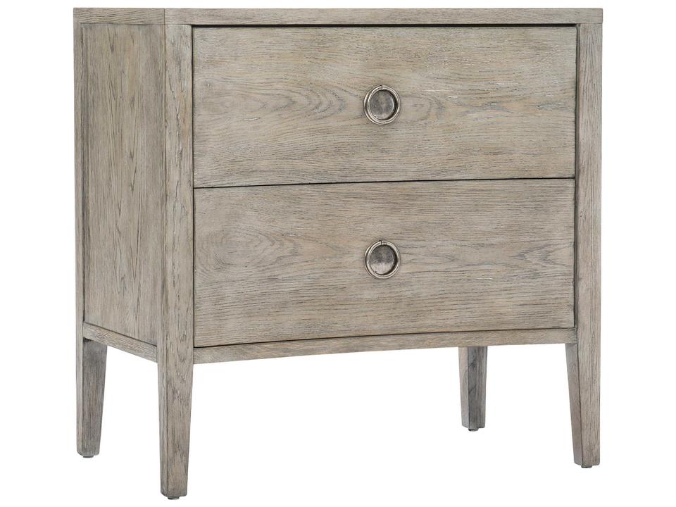 Albion 2-Drawer Oak Wood Nightstand with USB Charging in Pewter