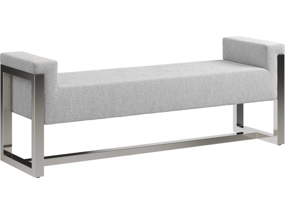 Stratum Upholstered Bench in Polished Nickel with Fabric Seat and Arms