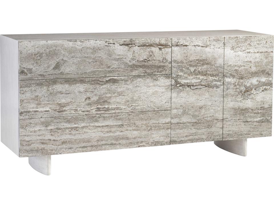 Sereno Walnut Wood and Silver Travertine Modern Buffet