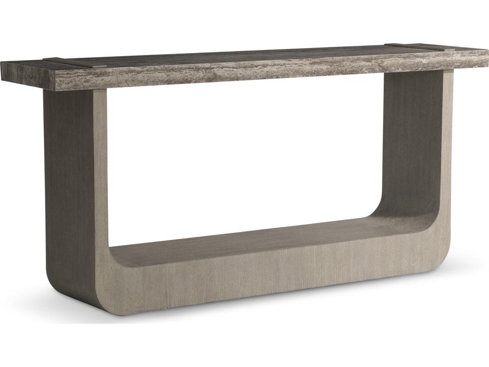 Interiors Azzura Console Table with Travertine Stone Top in Weathered Greige