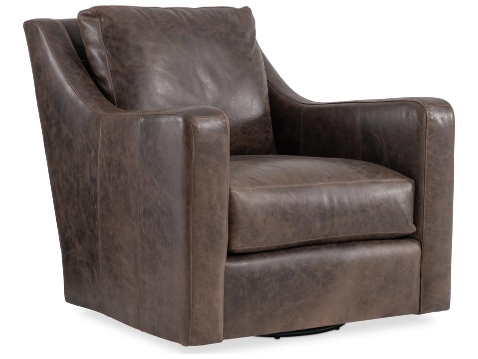 Ventura Leather Swivel Accent Chair in Brown