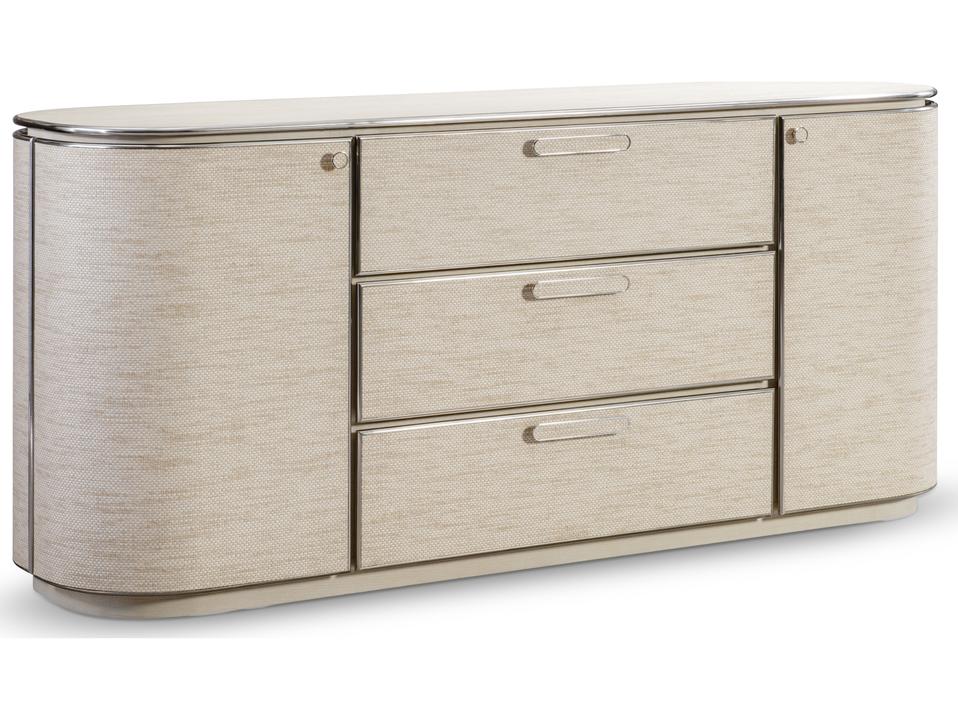 Camille Woven Fiber Buffet in Ecru and Polished Stainless Steel