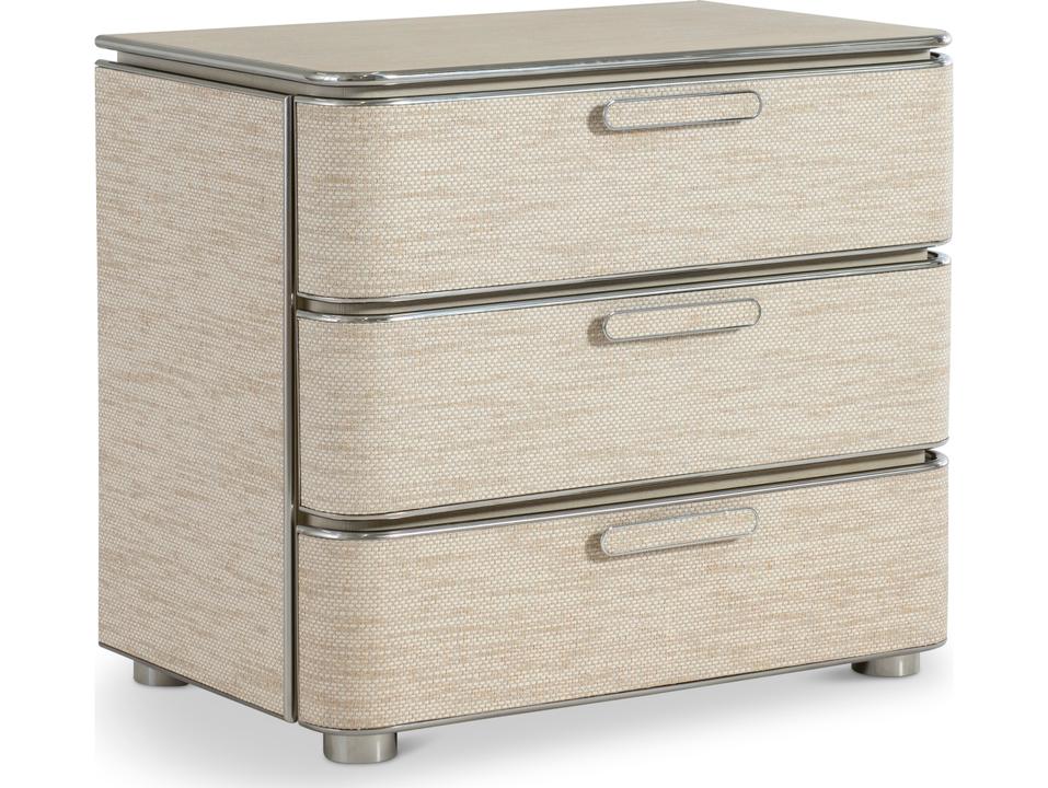 Corinne Nightstand with Woven Fiber Drawers and USB Charging