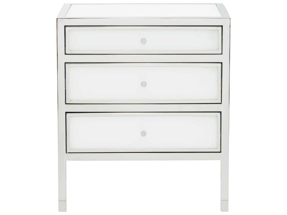 Blanca 3-Drawer Nightstand with Snow Glass and Stainless Steel