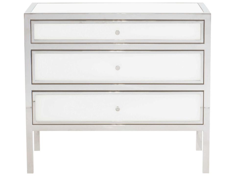 Blanca 3-Drawer Nightstand Polished Stainless Steel and Snow Glass