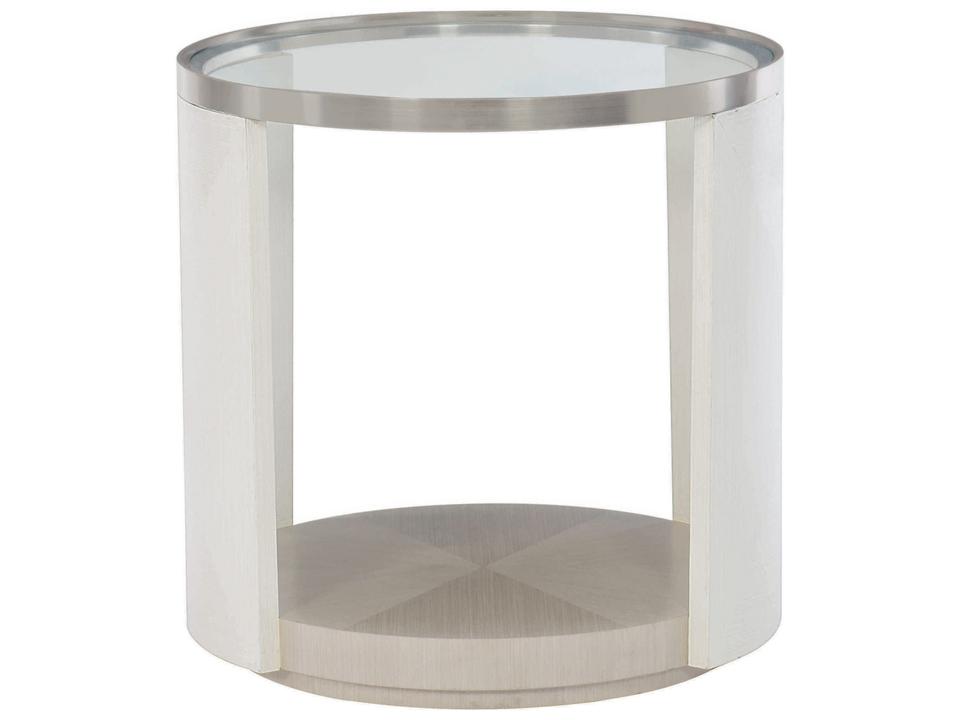 Axiom Round Side Table Glass Top Linear White and Gray