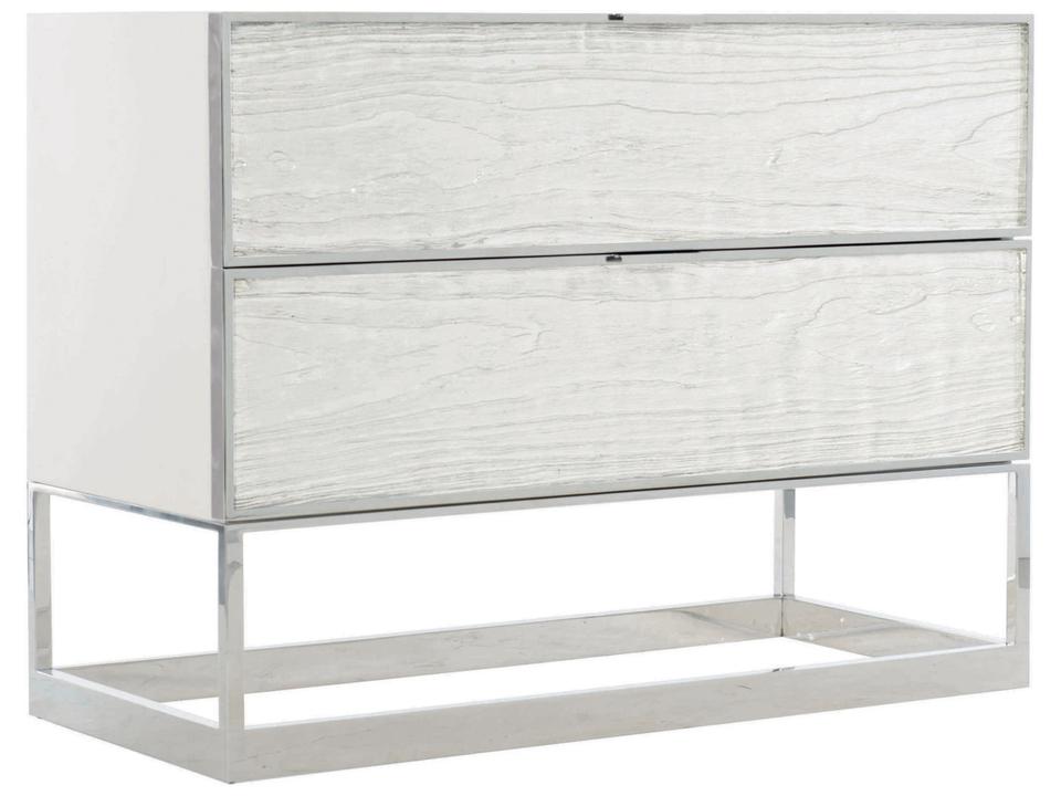 Parkhurst 2-Drawer Nightstand in High Sheen White Lacquer and Stainless Steel