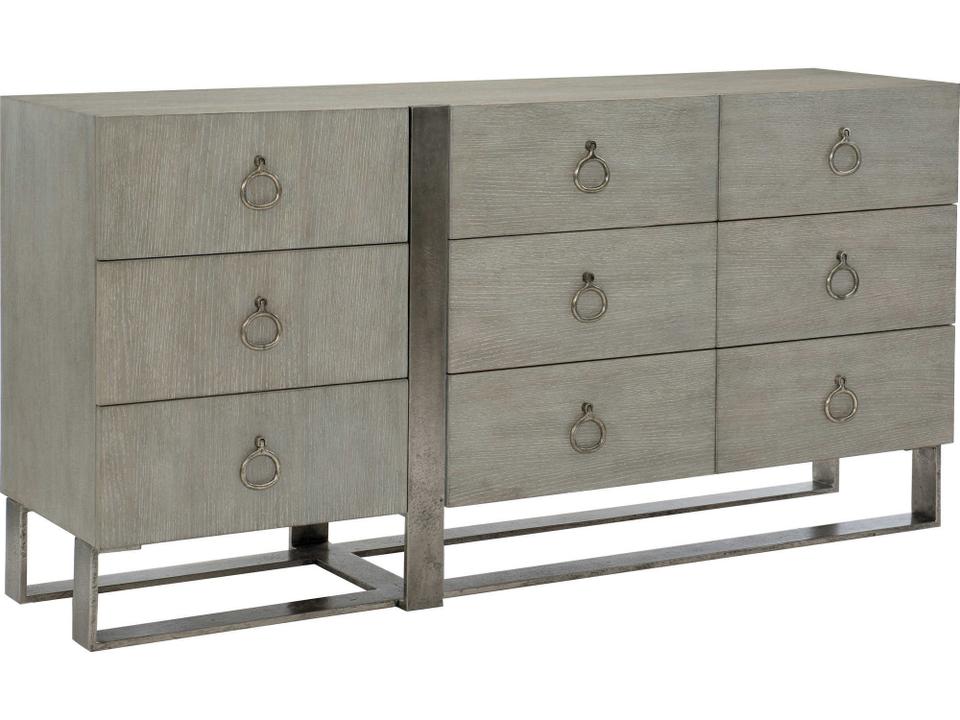 Linea 9-Drawer Dresser in Cerused Greige and Textured Graphite