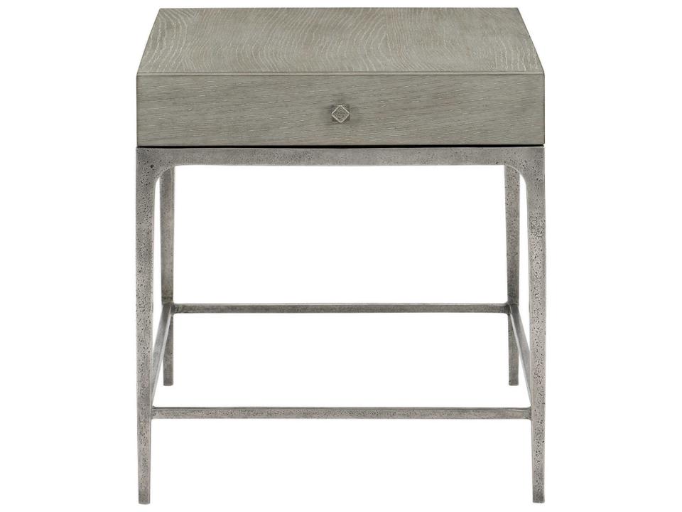 Linea Rectangular Wood Cerused Greige Textured Graphite Metal End Table