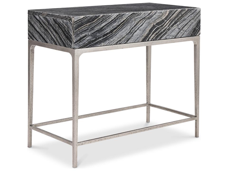 Linea Black Forest Marble Nightstand with Push-to-Open Drawer