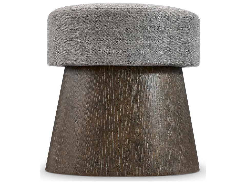 Linea Round Upholstered Bench in Cerused Charcoal and Gray Fabric