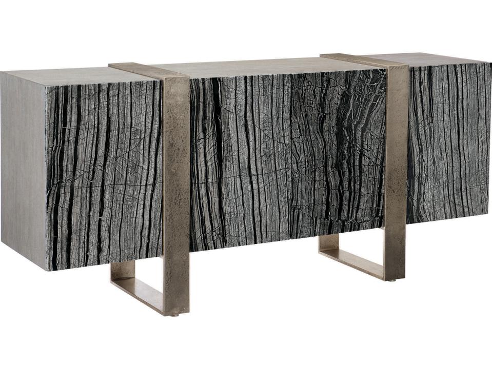 Linea 4-Door Entertainment Sideboard in Black Forest Marble and Graphite