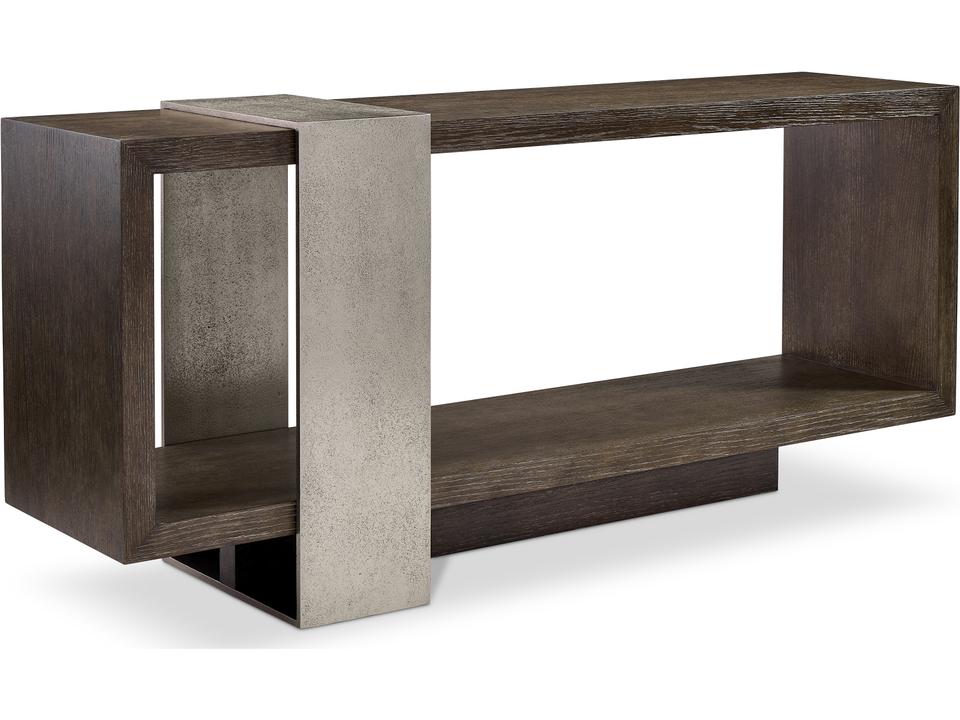 Linea Console Table Wire-Brushed Oak with Textured Graphite Metal