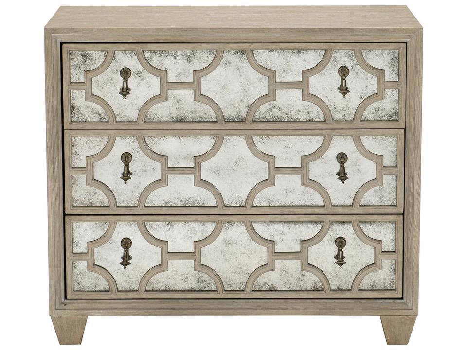 Santa Barbara 3-Drawer Nightstand in Sandstone with Mirrored Fronts