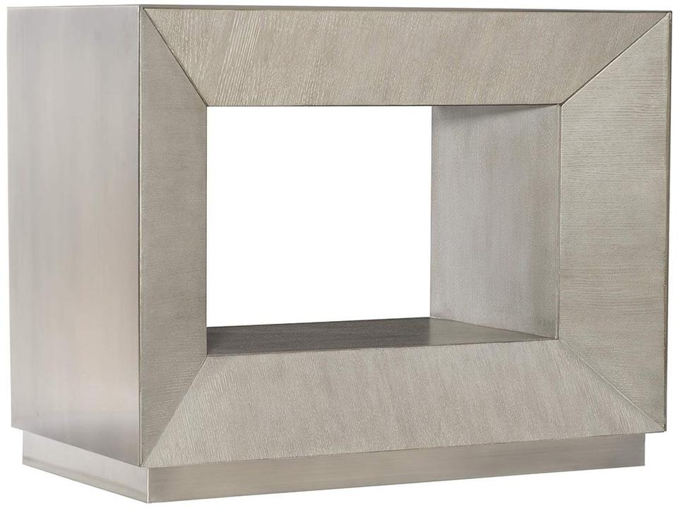 Interiors Trane Nightstand in Tarnished Nickel and Cerused Greige