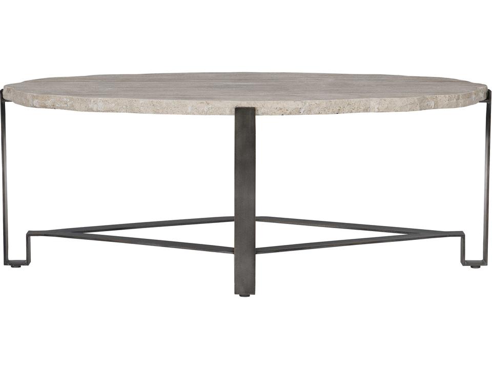 Sayers Oval Coffee Table White Travertine with Oil Rubbed Bronze