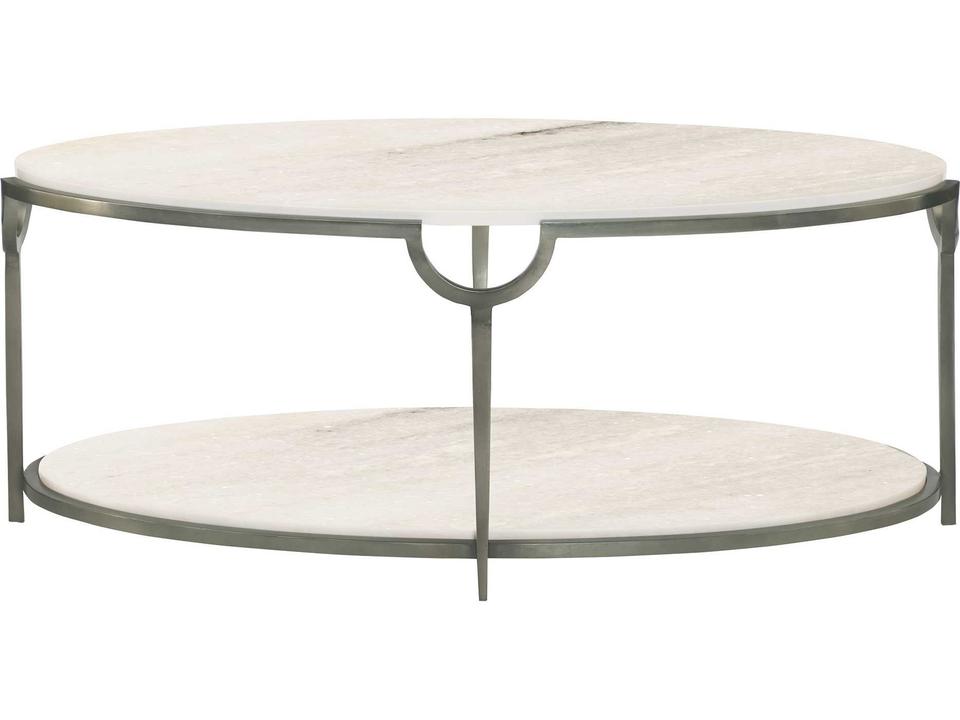 Morello Oval Coffee Table with Faux Carrara Marble Top and Oxidized Nickel Frame