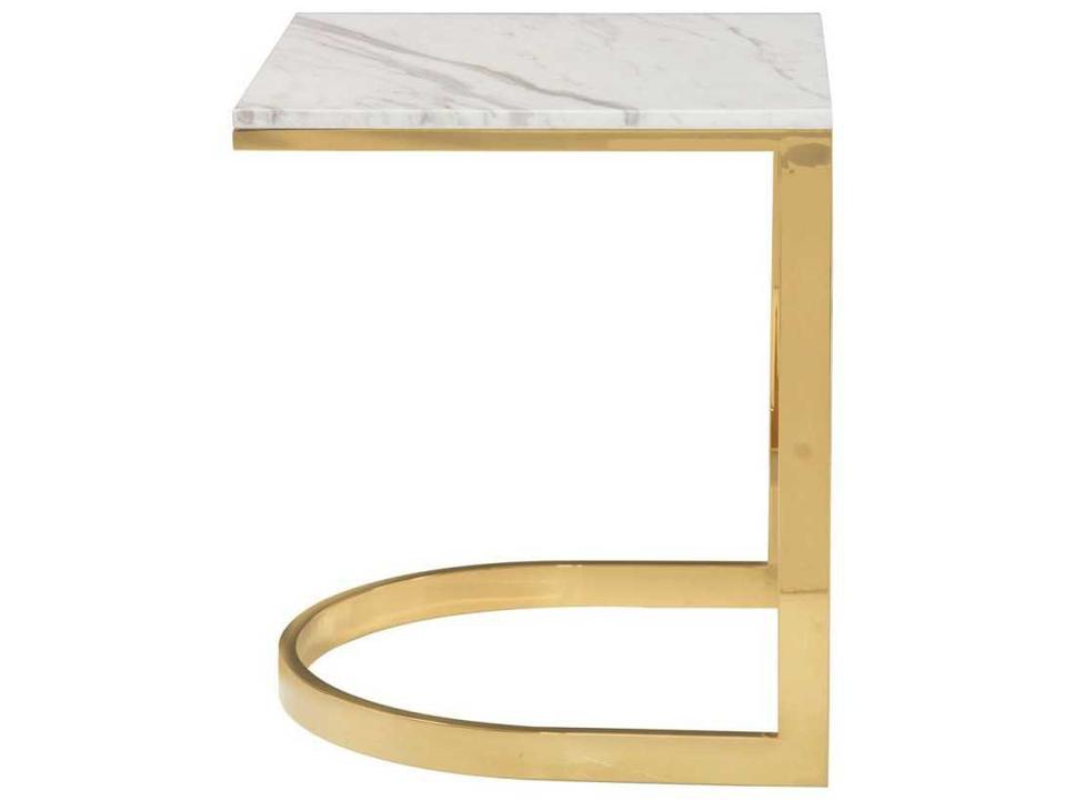 Blanchard Square Side Table with Jazz White Marble Top and Polished Brass Base