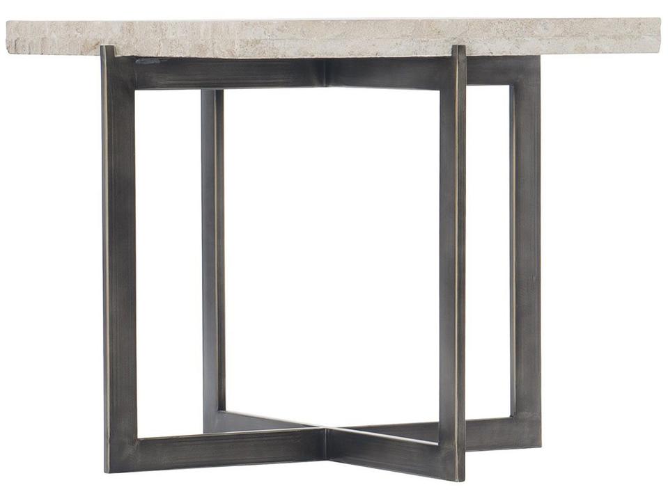 Hathaway Square Cocktail Table in White Travertine and Oil-Rubbed Bronze