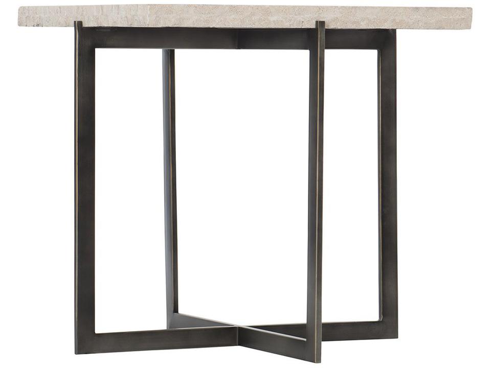 Hathaway Square Side Table with Travertine Top and Bronze Steel Base