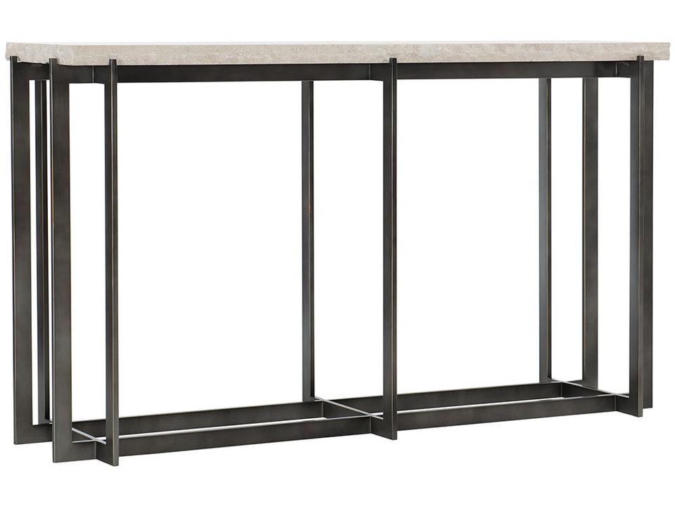 Hathaway Rectangle Console Table in White Travertine and Oil Rubbed Bronze