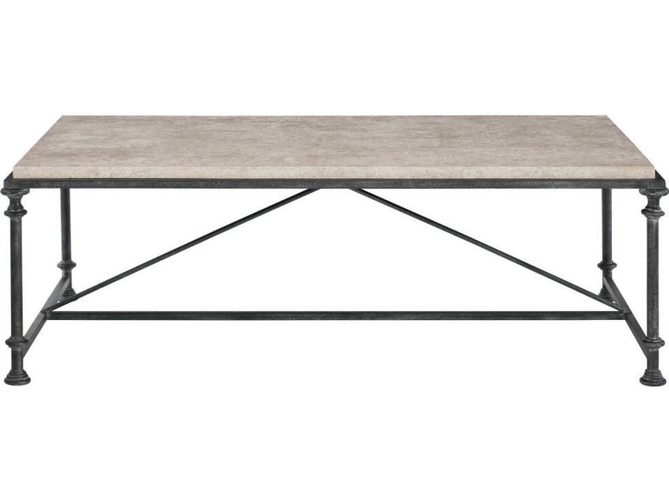 Galesbury Rectangle Cocktail Table Honed Travertine and Antique Silver