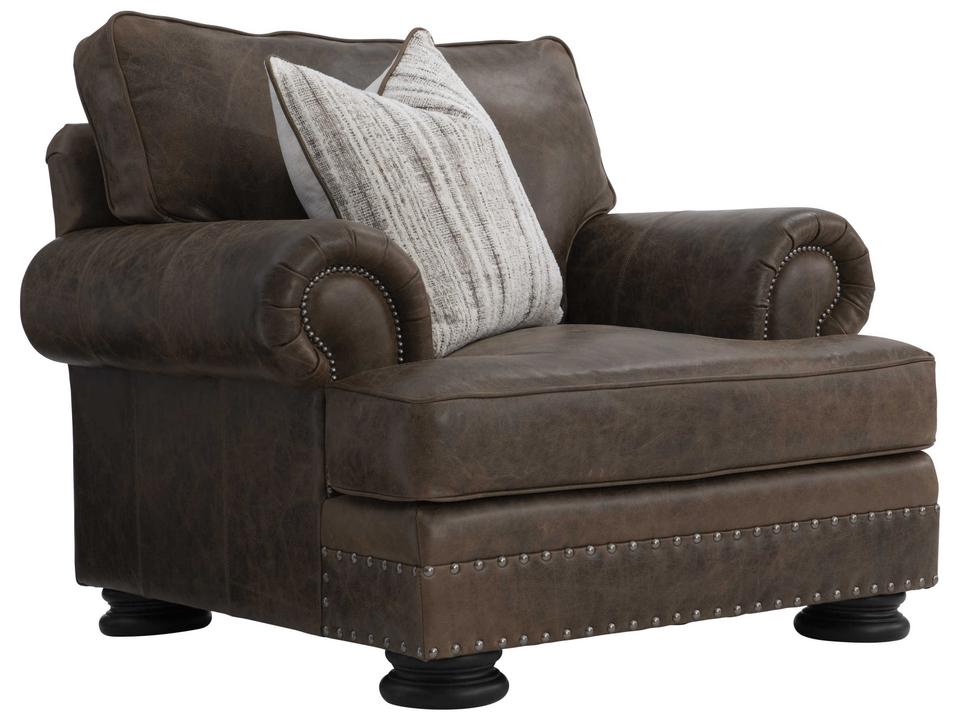 Foster Upholstered Leather Accent Chair in Brown with Nailhead Trim