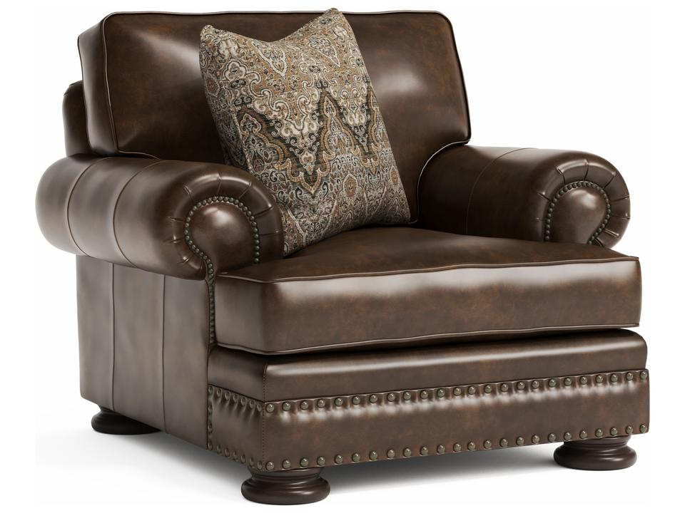 Foster Leather Accent Chair in Molasses Brown with Nailhead Trim