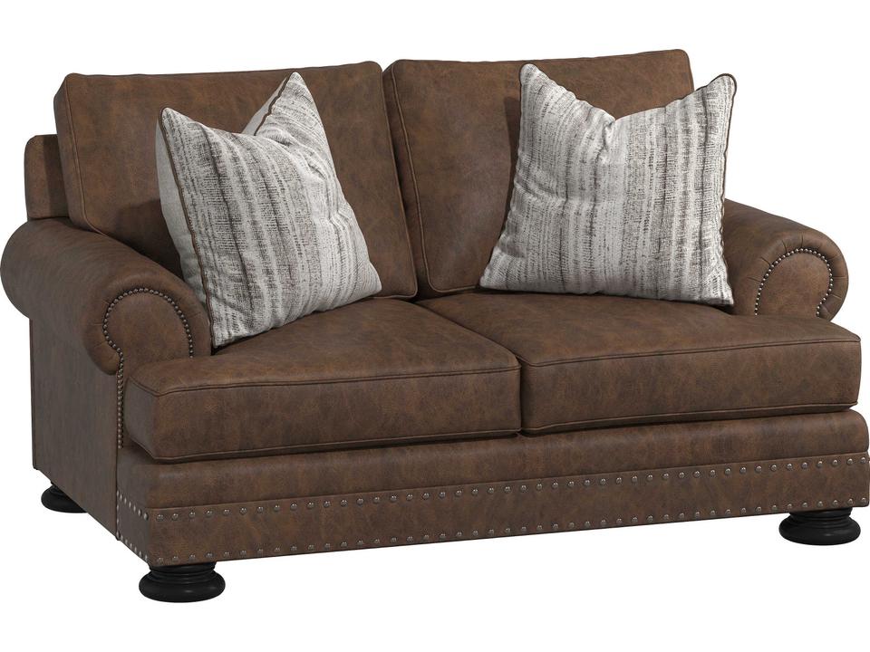 Foster Leather Loveseat with Rolled Arms and Nailhead Trim