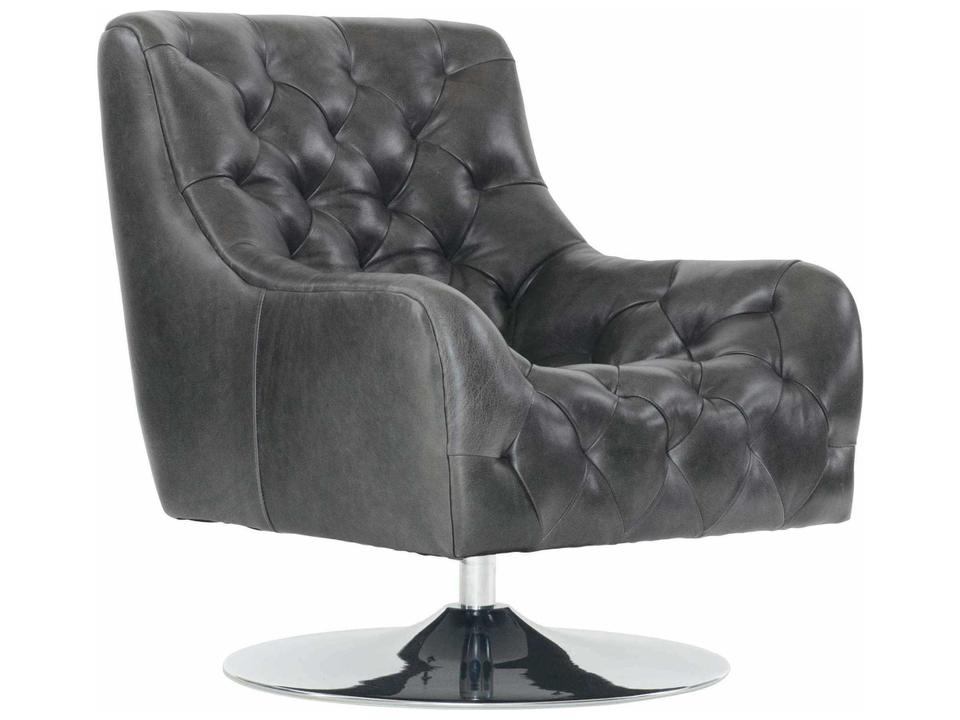 Finn Swivel Leather Accent Chair in Grey and Polished Stainless Steel