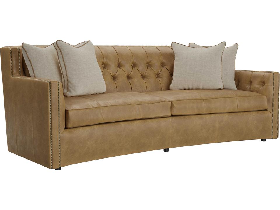 Candace 3-Seat Top Grain Leather Sofa with Nailhead Trim and Button Tufting
