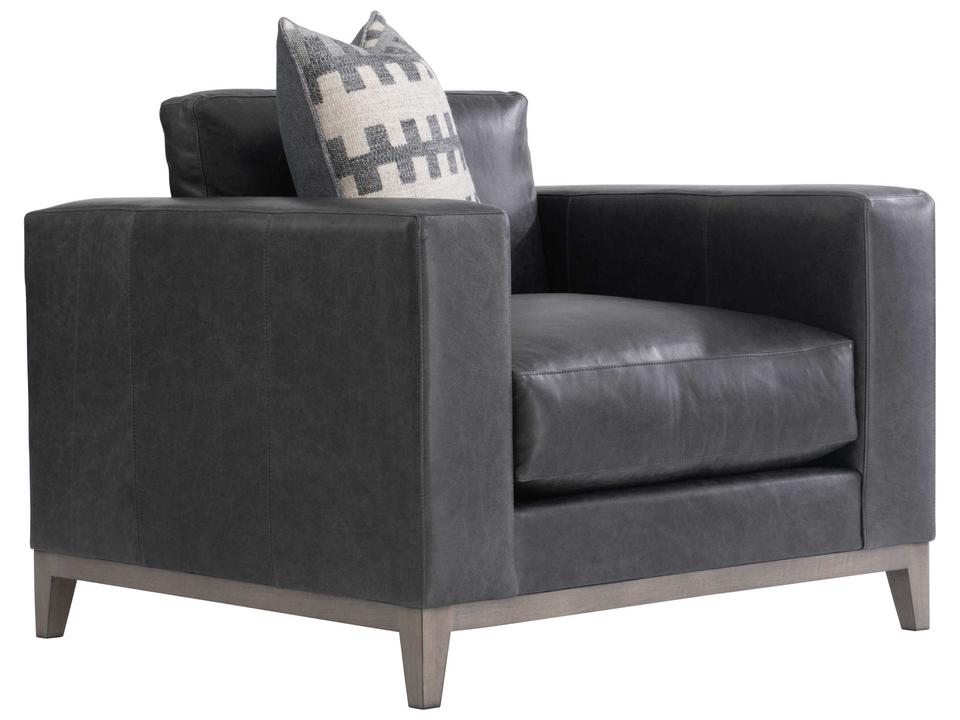 Noel Gray Leather Accent Chair with Exposed Wood Base