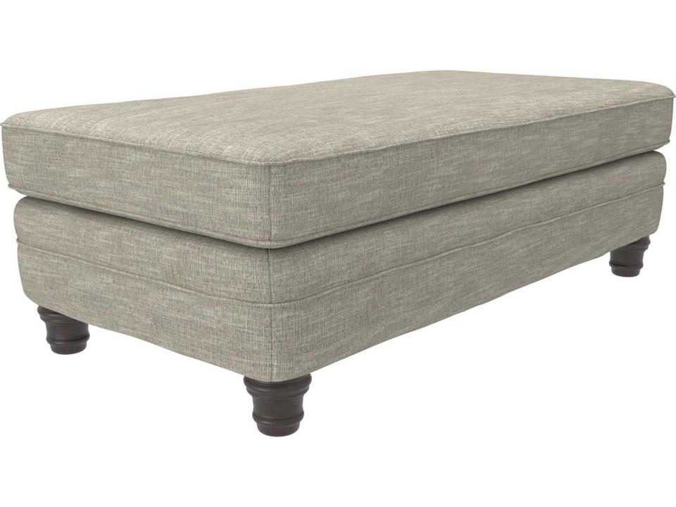 Tarleton Fabric Ottoman in Mocha Gray with Exposed Turned Legs