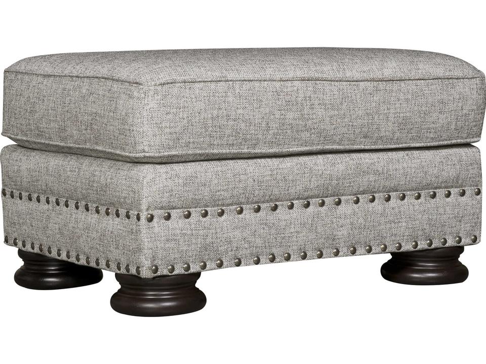 Foster Fabric Ottoman in Gray with Nailhead Trim and Mocha Finish