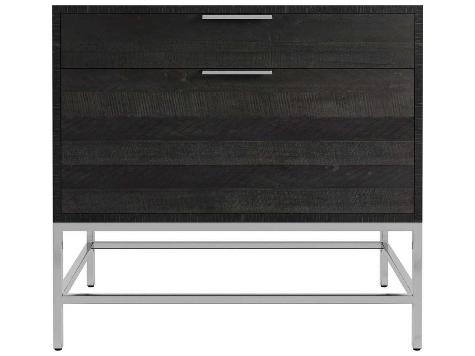 Coleman File Cabinet in Cinder Distressed Pine and Polished Stainless Steel