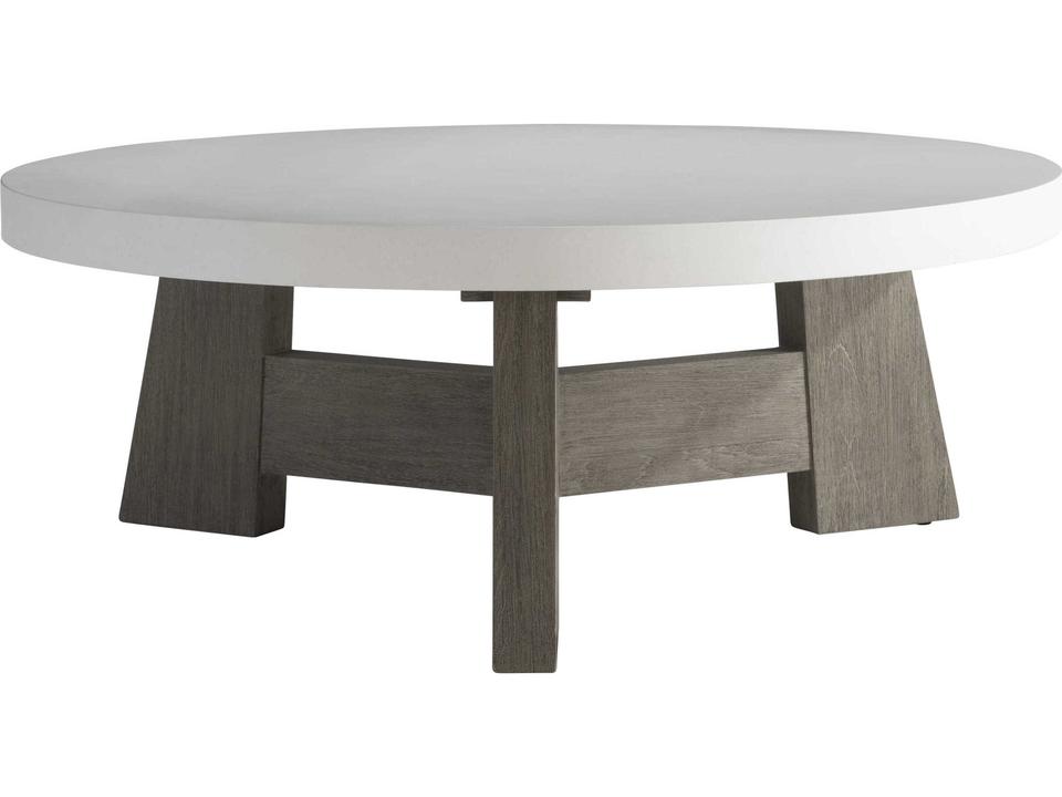Rochelle 42-Inch Round Concrete Coffee Table with Weathered Teak Base