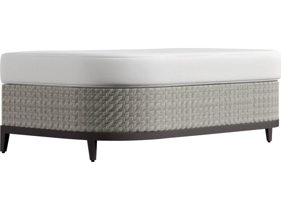 Captiva Outdoor Ottoman in Pewter Gray Wicker and Light Grey Fabric