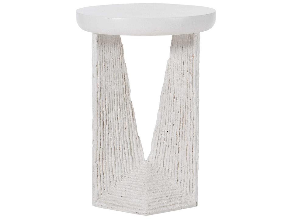 Voile Outdoor Accent Table in White Natural Stonecast