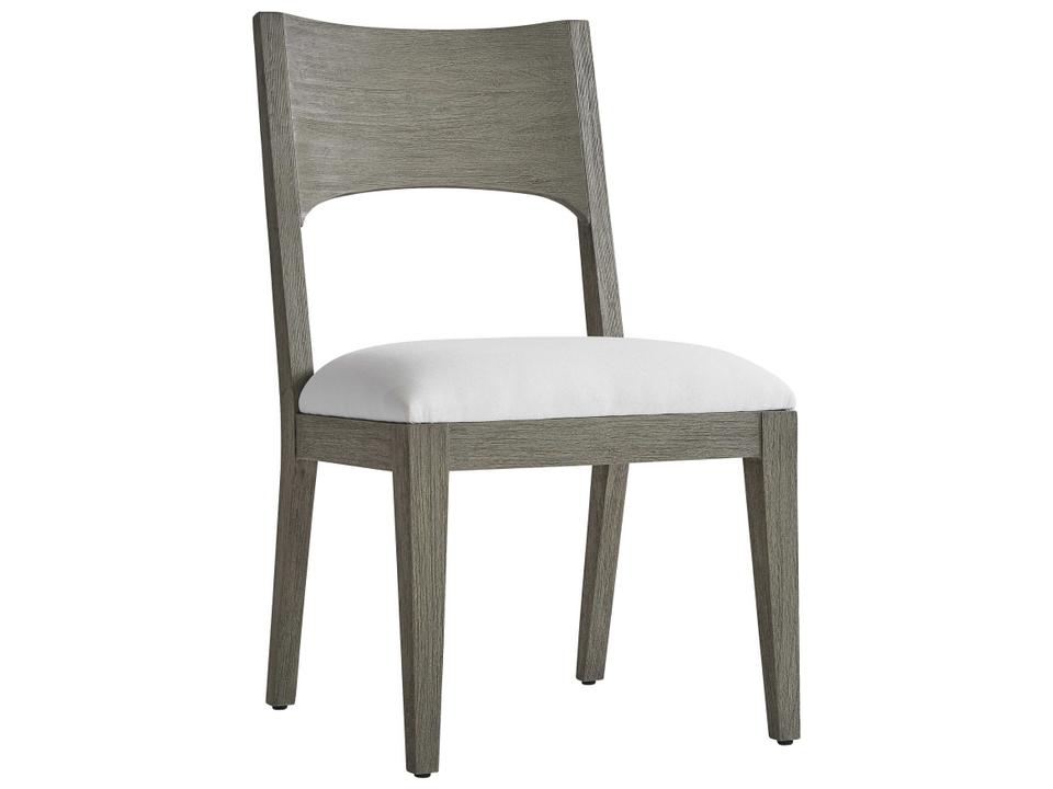 Calais Outdoor Upholstered Dining Side Chair in Weathered Teak