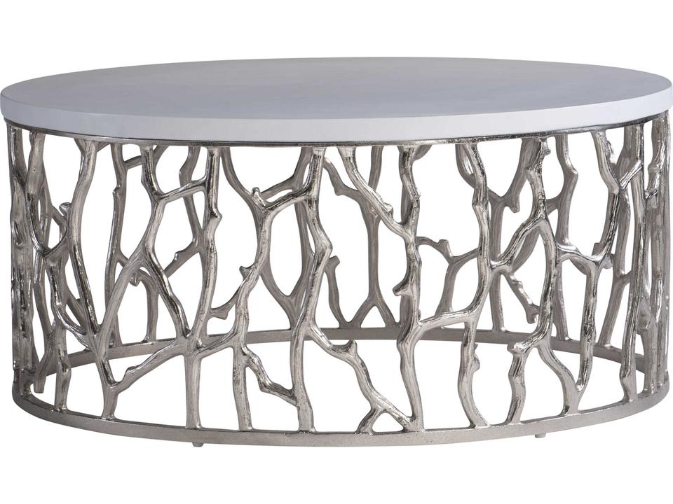 Milos Round Glass-Reinforced Concrete Coffee Table with Faux Bois Base