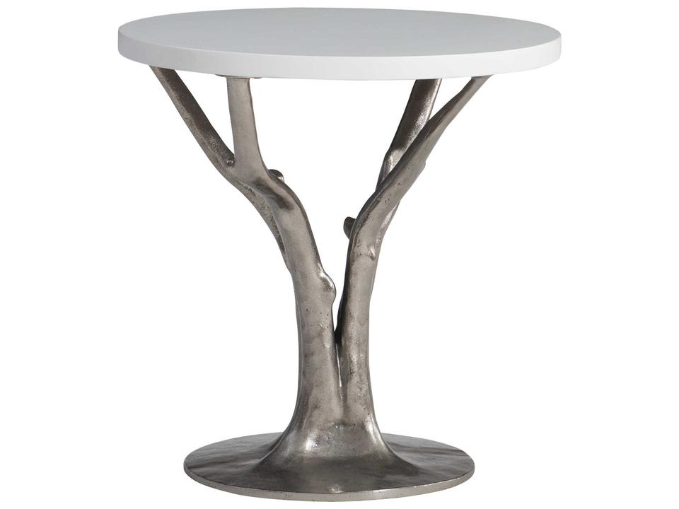 Cyprus Round Outdoor Side Table in Bone and Shiny Nickel